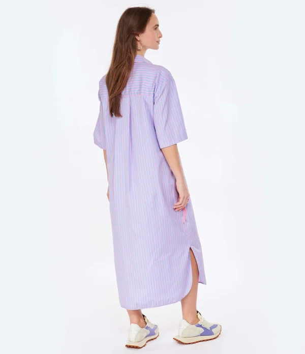 MSGM Robe Coton Bleu Rayures 5