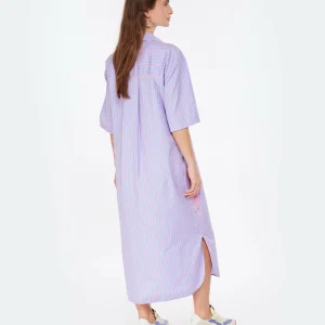 MSGM Robe Coton Bleu Rayures 12