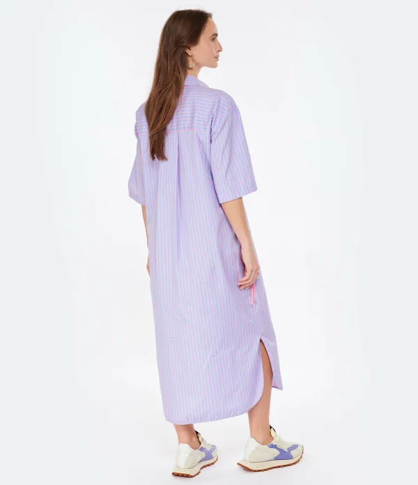 MSGM Robe Coton Bleu Rayures 5