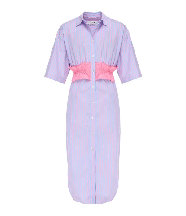 MSGM Robe Coton Bleu Rayures 1