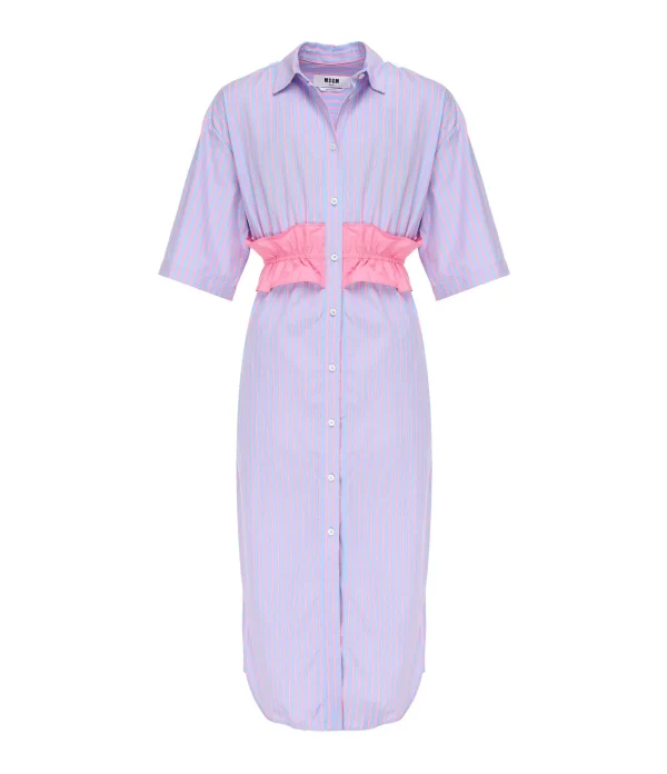 MSGM Robe Coton Bleu Rayures 1