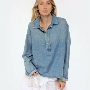 NILI LOTAN Blouse Harper Denim Bleu Délavé 11