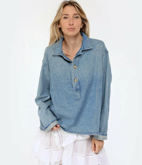 NILI LOTAN Blouse Harper Denim Bleu Délavé 4