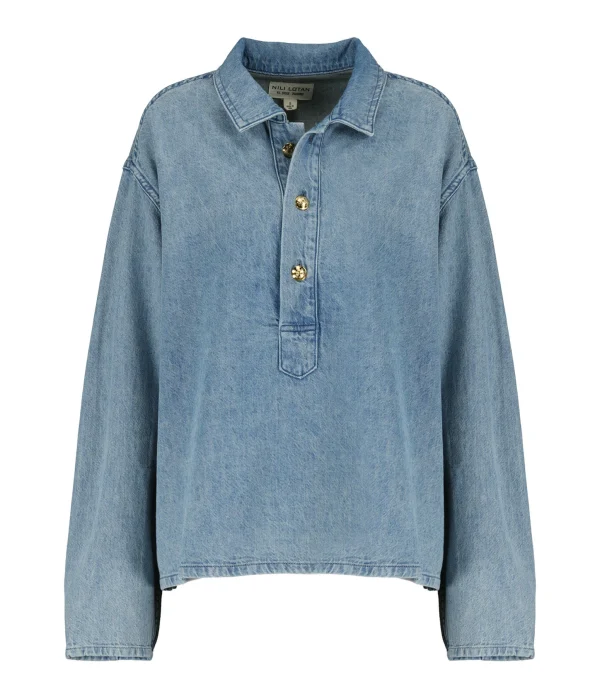 NILI LOTAN Blouse Harper Denim Bleu Délavé 1