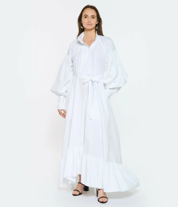 PATOU Robe Longue Painter Coton Blanc 6