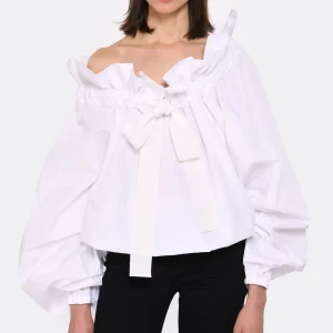 PATOU Blouse Manches Ballon Coton Blanc 11