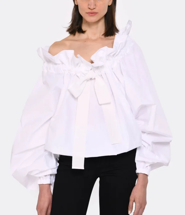 PATOU Blouse Manches Ballon Coton Blanc 4