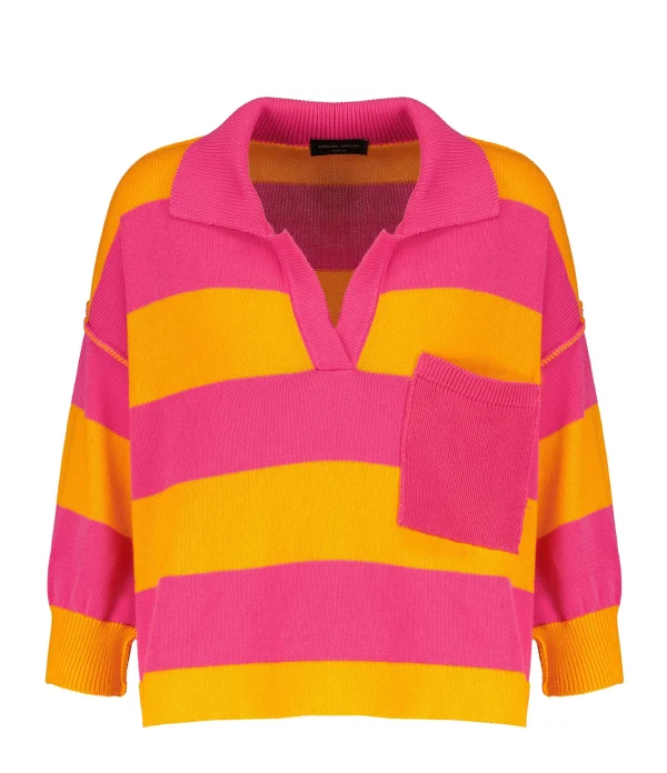 ROBERTO COLLINA Polo Rayures Coton Fuschia Orange 1