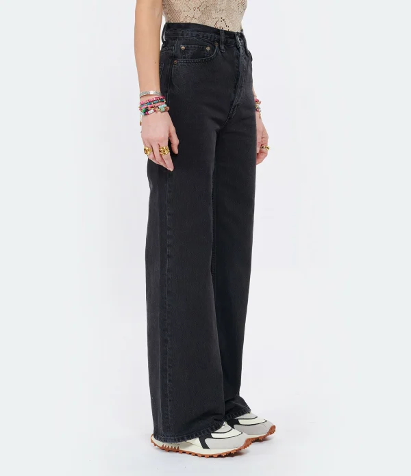 RE/DONE Jean 70s Ultra High Rise Wide Leg Denim Noir 5