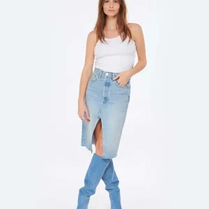 RE/DONE Jupe Midi Denim Coton Bleu Opal Indigo 14