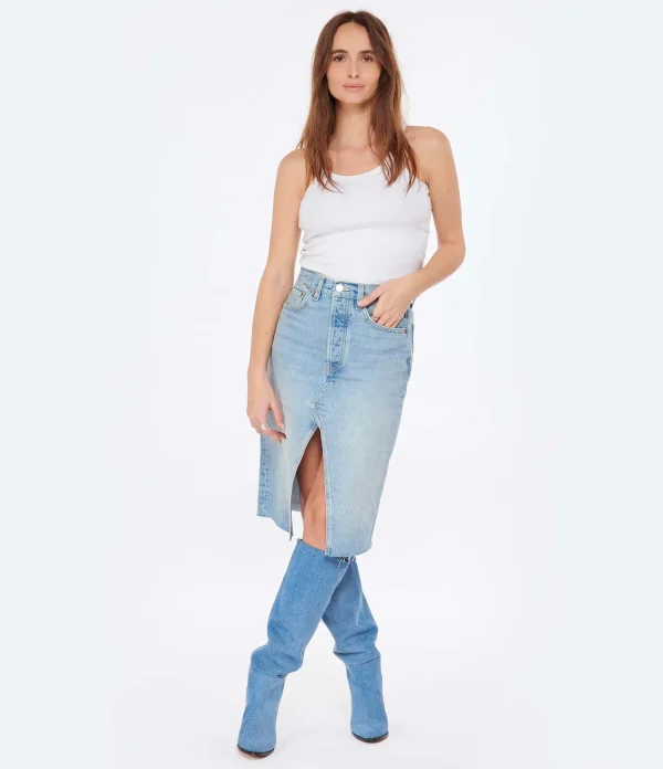 RE/DONE Jupe Midi Denim Coton Bleu Opal Indigo 4