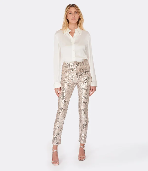 ROTATE Leggings Jean Sequin Argenté 5