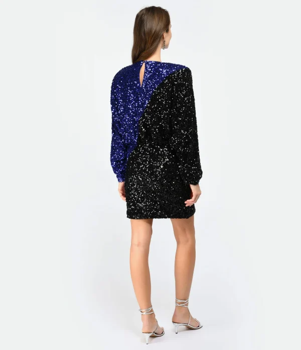 ROTATE Robe Mini Bicolore Sequins Noir Bleu 5