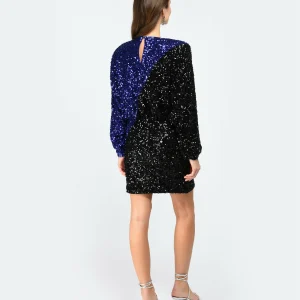 ROTATE Robe Mini Bicolore Sequins Noir Bleu 12