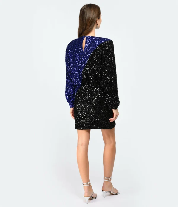 ROTATE Robe Mini Bicolore Sequins Noir Bleu 5