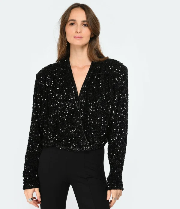 ROTATE Top Court Sequins Noir 4