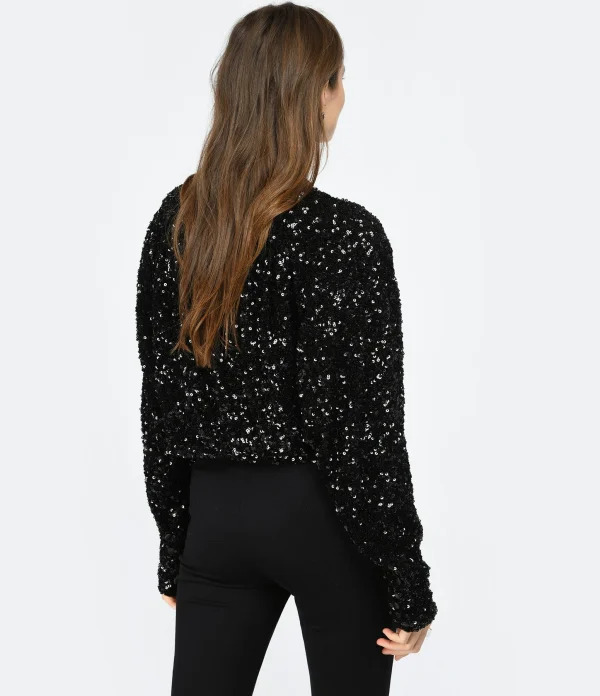 ROTATE Top Court Sequins Noir 5