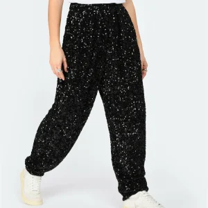 ROTATE Pantalon Taille Haute Sequins Noir 14