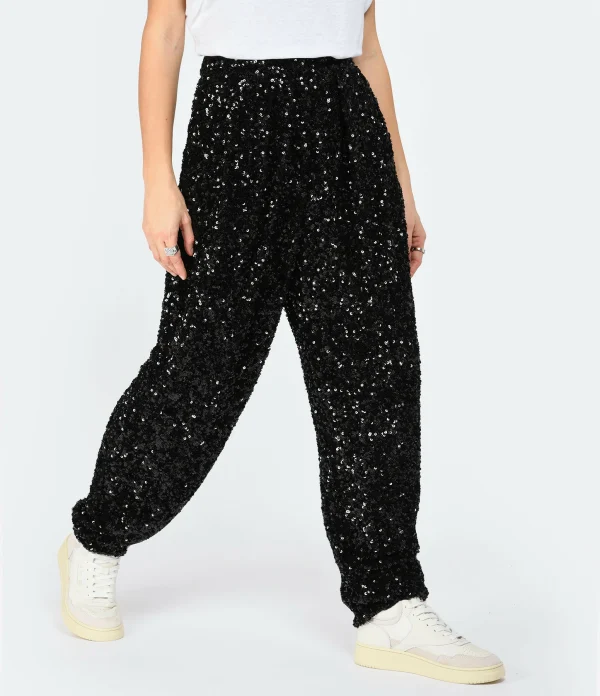 ROTATE Pantalon Taille Haute Sequins Noir 5