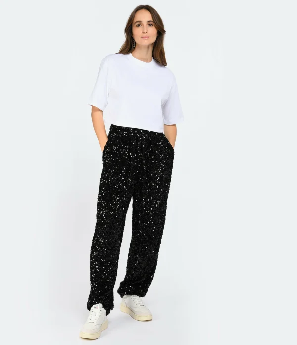 ROTATE Pantalon Taille Haute Sequins Noir 4