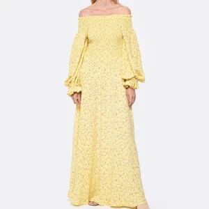 ROTATE Robe Fluide Jacquard Jaune 7