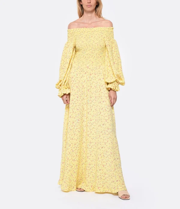 ROTATE Robe Fluide Jacquard Jaune 3