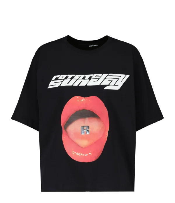 ROTATE Tee-shirt Lips Coton Noir, Capsule Sunday 1