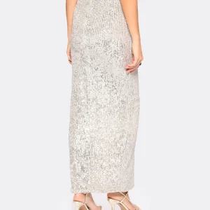 SELF PORTRAIT Jupe Maxi Sequins Argenté 15