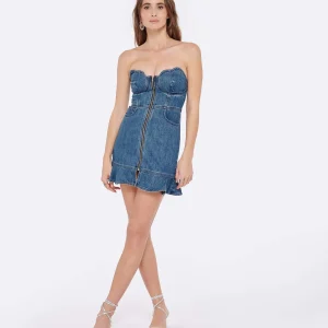 SELF PORTRAIT Robe Mini Bandeau Denim Bleu 11