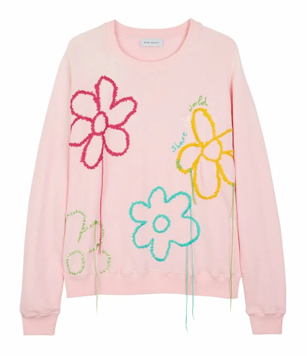 MIRA MIKATI Pull Raglan Broderie Coton Biologique Rose 1