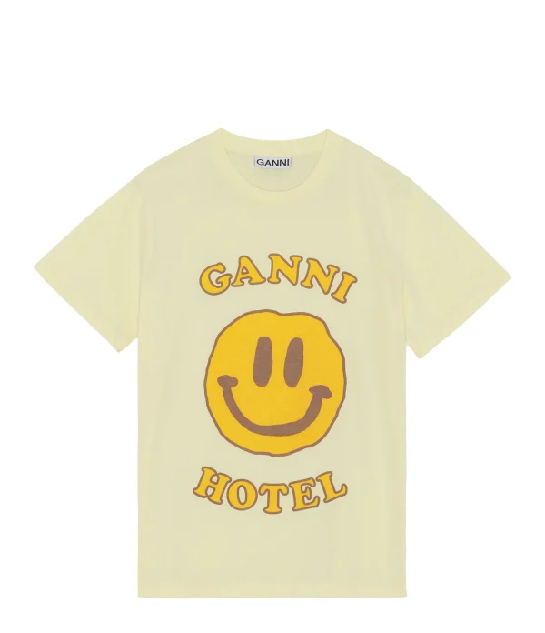 Ganni Tee-shirt Smiley Coton Jaune 1