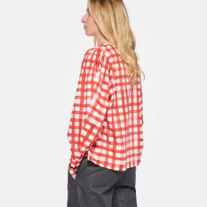 Tara Jarmon Blouse Carreaux Coton Rouge 12