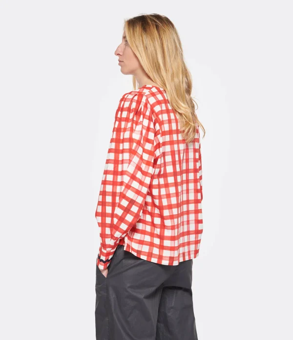 Tara Jarmon Blouse Carreaux Coton Rouge 5