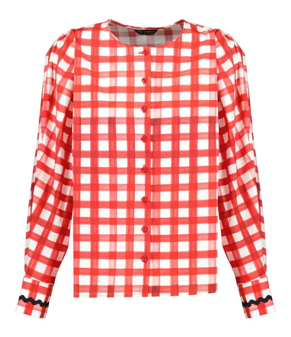 Tara Jarmon Blouse Carreaux Coton Rouge 1