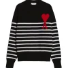 AMI Paris Pull Marinière Unisexe Ami De Cœur Laine Noir Blanc Rouge 8