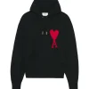 AMI Paris Pull Hoodie Unisexe Ami De Cœur Laine Noir Rouge 19