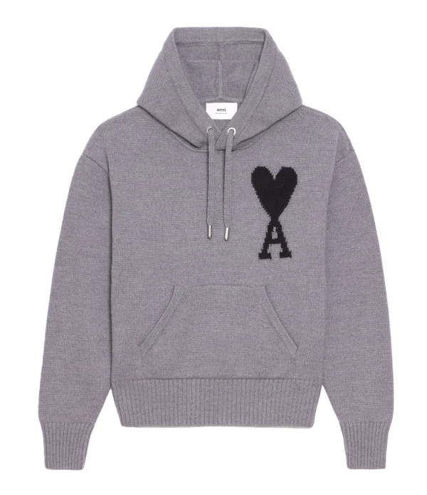 AMI Paris Pull Hoodie Unisexe Ami De Cœur Laine Gris Noir 1