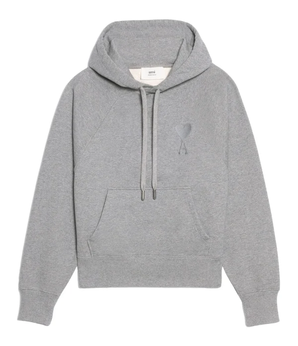 AMI Paris Sweatshirt Hoodie Unisexe Ami De Cœur Coton Bio Gris Chiné 1