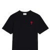 AMI Paris Tee-shirt Unisexe Ami De Cœur Coton Biologique Noir Rouge 17