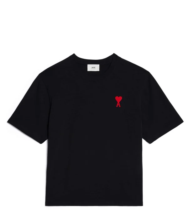 AMI Paris Tee-shirt Unisexe Ami De Cœur Coton Biologique Noir Rouge 1