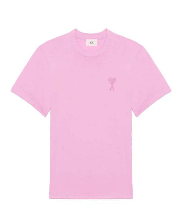 AMI Paris Tee-shirt Unisexe Ami De Cœur Coton Biologique Rose Bonbon 1