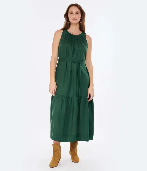 Vanessa Bruno Robe Midi Roema Lin Vert Fonce 4