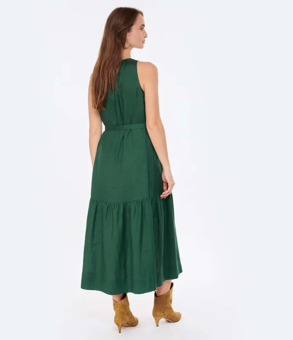 Vanessa Bruno Robe Midi Roema Lin Vert Fonce 5