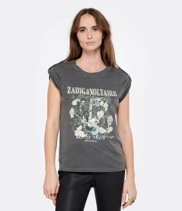 Zadig & Voltaire Tee-shirt Donate Guitare Coton Carbone 3