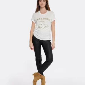 Zadig & Voltaire Tee-shirt Walk Blason Coton Blanc Doré 10