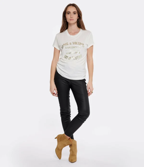 Zadig & Voltaire Tee-shirt Walk Blason Coton Blanc Doré 4