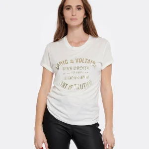 Zadig & Voltaire Tee-shirt Walk Blason Coton Blanc Doré 8