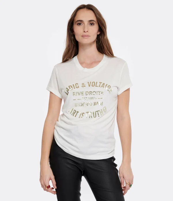 Zadig & Voltaire Tee-shirt Walk Blason Coton Blanc Doré 3