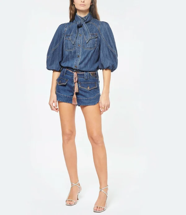 Zimmermann Short Tiggy Denim Bleu 6