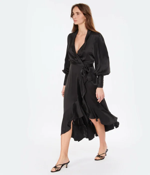 Zimmermann Robe Wrap Soie Noir 4